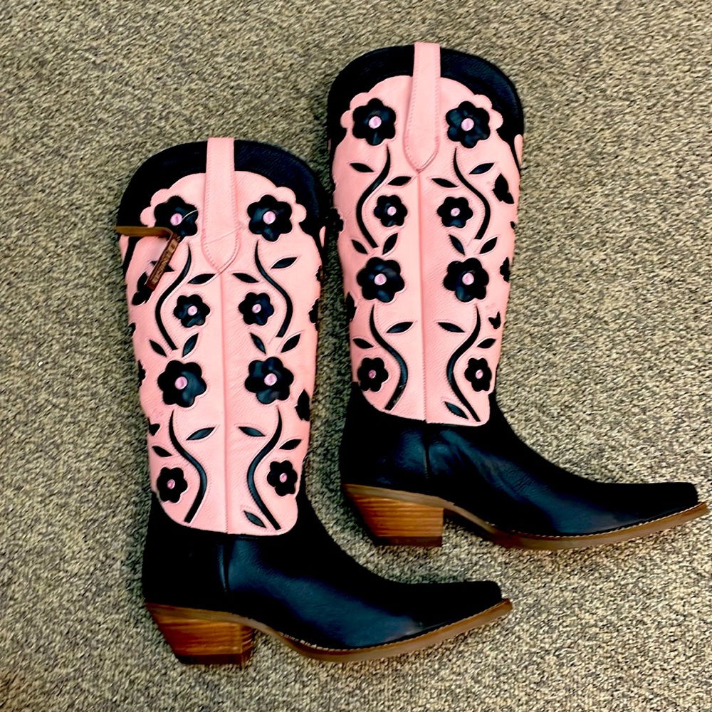Dingo Flower Leather Boot Black & Pink